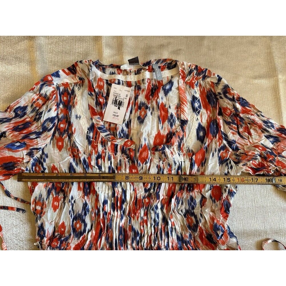 Beach Lunch Lounge A PEA‎ IN THE POD Orange White Blue Geometric Top Boho Smal - Picture 7 of 11